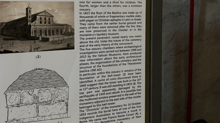 Plaque in the Basilica of St. Paul Outside the Walls marking where the two Aboriginal seminarians are buried