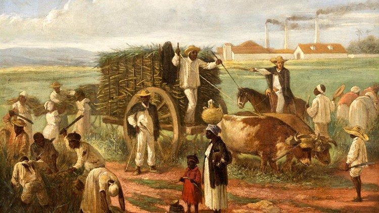 Víctor Patricio de Landaluze, "Cutting sugar cane", Olio su tela, 1874