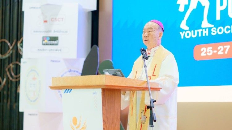 Bishop Emeritus Joseph Prathan Sridarunsil of the Diocese of Surat Thani presides over the opening Liturgy of the Word on the final day of MISSION POSSIBLE Thailand Season 3, July 27, 2026. (Photo by Catholic Social Communications of Thailand)