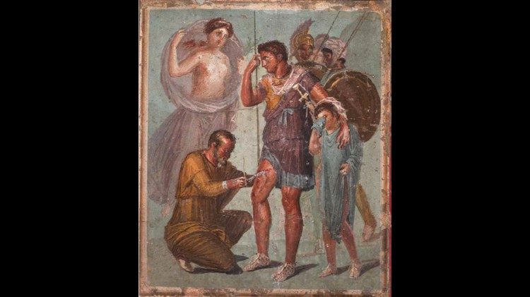 Enea ferito, affresco da Pompei, Casa di Sirico, 45-79 d.C. Napoli, Museo Archeologico Nazionale.