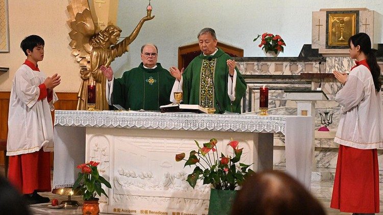 In Hongkong feierte Bischof Meier mit Erzbischof Savio Hon SDB den Gottesdienst (c) DBK/Ulrich Bobinger