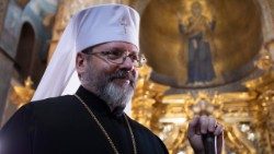 Sua Beatitude Sviatoslav Shevchuk na Catedral de Santa Sofia, em Kiev