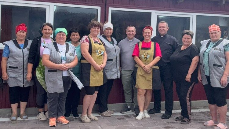 Ukrainian women preparing meals for soldiers on the front line