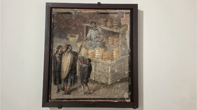 Quadretto ad affresco con distribuzione del pane, Pompei Casa del panettiere, 1-79 d.C., Museo archeologico nazionale di Napoli.