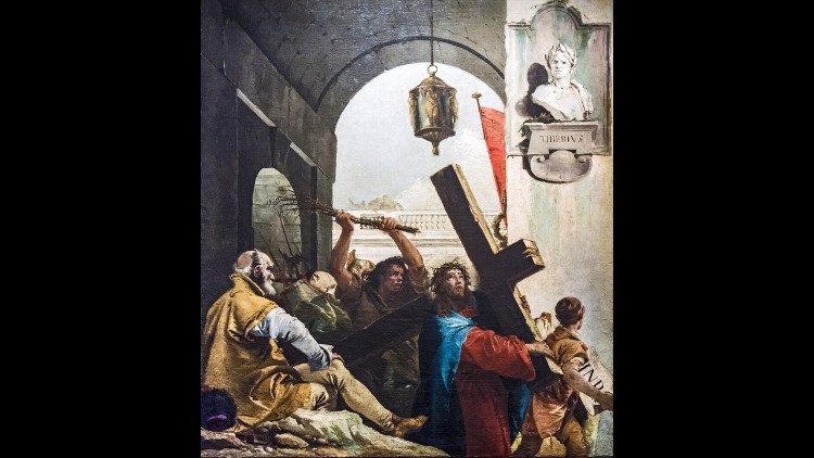 Giandomenico Tiepolo, Via-Sacra, VII Esta&ccedil;&atilde;o, Jesus cai pela segunda vez, 1745-1749, &oacute;leo sobre tela, igreja de San Polo, Veneza