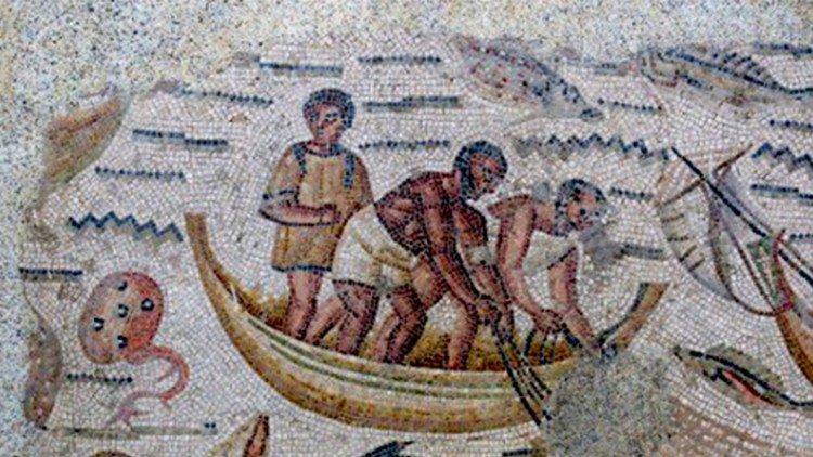 Particolare di mosaico con pescatori da Hippo Regius. 