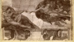 3.	Domenico Anderson, Michelangelo, Creazione di Adamo, Musei Vaticani, Cappella Sistina, Volta, albumina montata su tela, ante 1899, Fototeca Musei Vaticani
