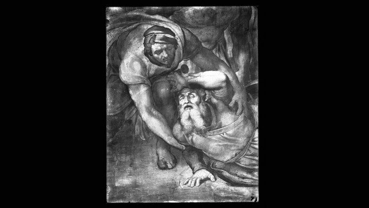 4.	Domenico Anderson, Michelangelo, Conversione di Saulo, particolare, Palazzi Apostolici Vaticani, Cappella Paolina, lastra di vetro alla gelatina bromuro d’argento, 1932-1934, Fototeca Musei Vaticani