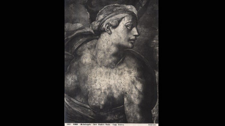 5.	Domenico Anderson, Michelangelo, Giudizio universale, particolare, Musei Vaticani, Cappella Sistina, stampa alla gelatina bromuro d’argento, ante 1907, Fototeca Musei Vaticani