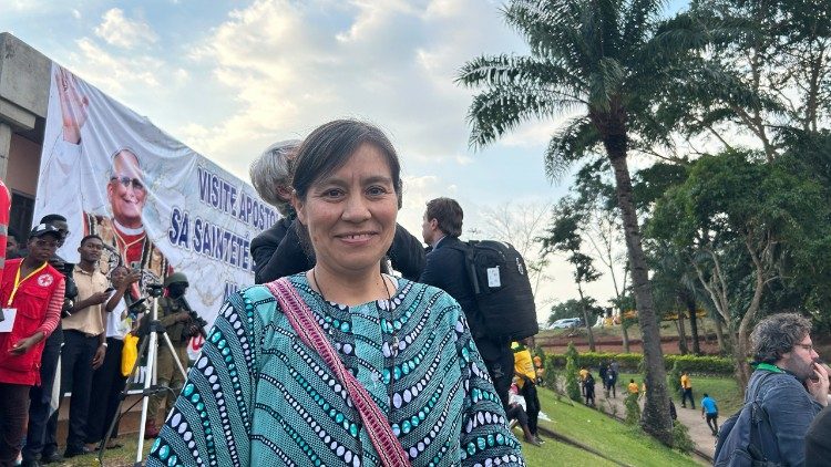 Sister Mar&Iacute;a de Lourdes L&oacute;pez Mungu&Iacute;a attends the papal event at the Catholic University of Central Africa in Yaound&eacute;