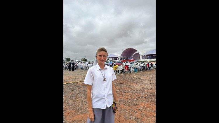 Sister Krystyna Zachwieja, FMM, at the Pope's Mass in Kilamba