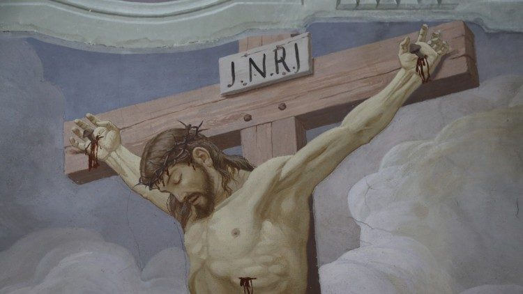 Un dettaglio delle pitture di Ciro Pavisa presso la Madonna della Misericordia di Petriolo