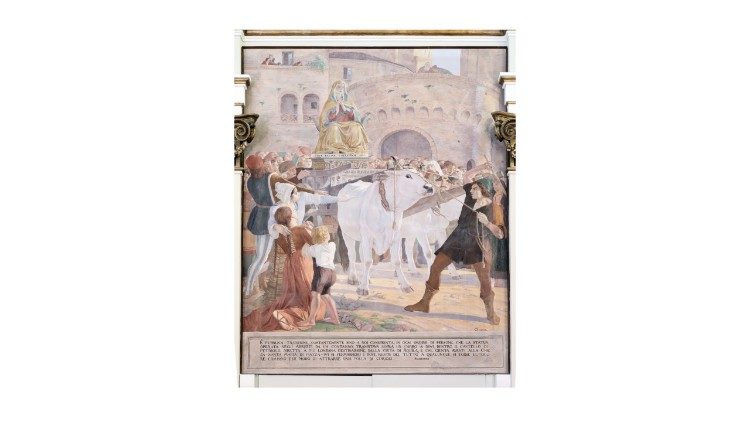 I dipinti a tempera di Ciro Pavisa nella controfacciata del santuario di Petriolo