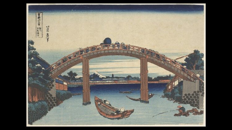 "Sotto il ponte di Mannen a Fukagawa" dalla serie "Trentasei vedute del monte Fuji" (1830-1832) @ARTHEMISIA PRESS