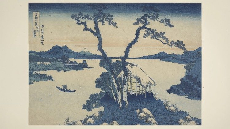 "Una veduta del monte Fuji dal lago Suwa" dalla serie "Trentasei vedute del monte Fuji" (1831-1832) @ARTHEMISIA PRESS