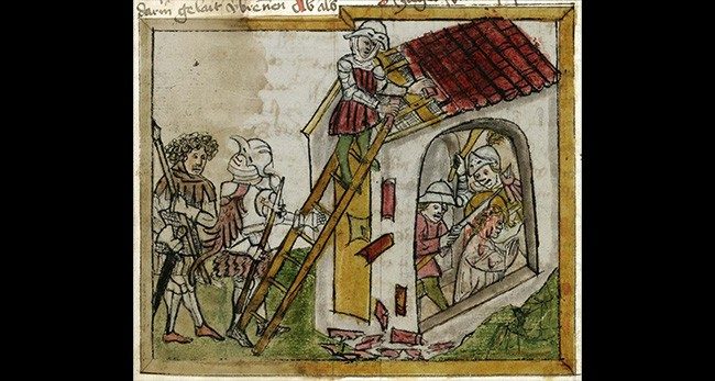 Das Martyrium der heiligen Wiborada. Stiftsbibliothek St.Gallen, Codex Sangallensis 602