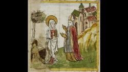 Die heilige Wiborada mit dem Bischof von St. Gallen. Stiftsbibliothek St.Gallen, Codex Sangallensis 602