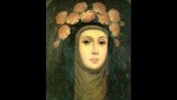 Retrato póstumo de Santa Rosa,  lienzo del artista italiano Angelino Medoro pintado pocas horas después del fallecimiento de la santa limeña, el 24 de agosto de 1617.