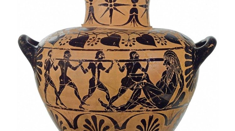 Hydria con accecamento di Polifemo da Cerveteri, Necropoli della Banditaccia, tomba 1, 530-520 a C., Museo Nazionale Etrusco di Villa Giulia, Roma 