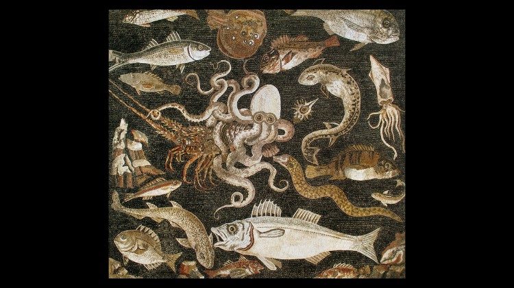 Fauna marina, mosaico noto anche come "Catalogo marino", I o II secolo a.C., Casa del Fauno a Pompei, Museo Archeologico Nazionale di Napoli