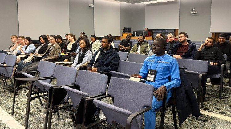 The Bossey Delegation listen to a talk at Vatican News - Vatican Radio