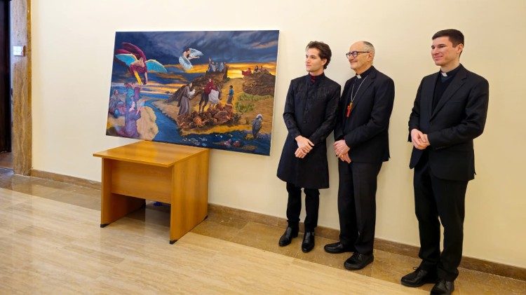 Fantera, cardinale Czerny, mons. Barlaš alla presentazione de "La Famiglia esule" a Palazzo di San Callisto (Roma)