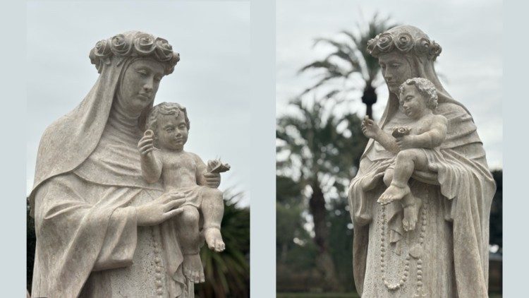 La estatua ofrece una rica simbolog&iacute;a que refleja el camino terreno de la primera santa del Nuevo Mundo