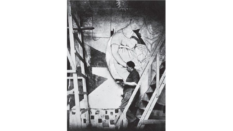Tina Modotti, “Diego Rivera mentre lavora al murale “La Creazione” ca. 1922 stampa alla gelatina d’argento, 22.1 x 16.8 cm Citt&agrave; del Messico, Colecci&oacute;n Ricardo B. Salinas Pliego.