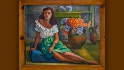 Diego Rivera, Donna seduta con fiori, 1944,  olio su tela, 118 x 150 cm, Città del Messico, Colección de Arte BBVA México.