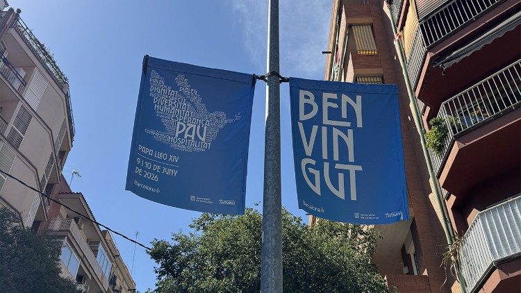 Banners of the Pope's visit to Barcelona