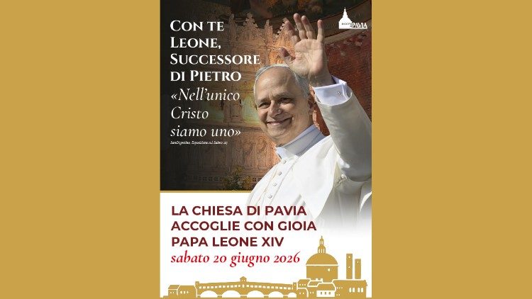 La locandina della visita di Leone XIV a Pavia