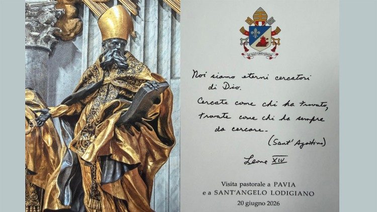 Cart&atilde;o oficial da visita de Le&atilde;o XIV a Pavia e Sant'Angelo Lodigiano.