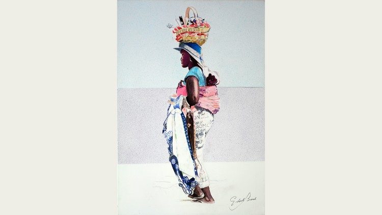  "Donna con cesto", tecnica mista su tela, 2015. Fonte: ufficio stampa Palazzo delle Esposizioni