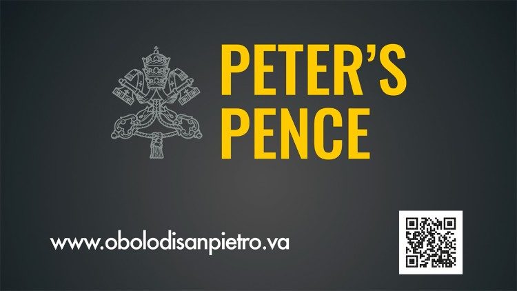 The faithful can donate to Peter's Pence at the QR code