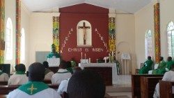Priests of Solwezi Diocese during their retreat with Bishop Msipu