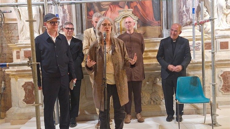 Patti Smith address the public during the inauguation of the Holy See's Pavilion at the Venice Biennale 2026