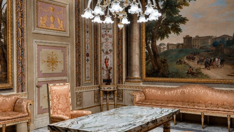 Sala do Bilhar, no Pal&aacute;cio Papa, em Castel Gandolfo