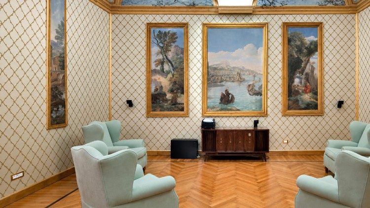 Sala da M&uacute;sica, no Pal&aacute;cio Papal, em Castel Gandolfo