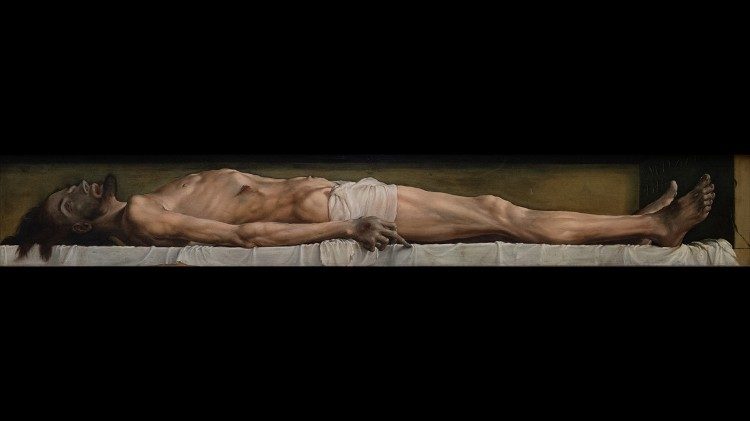  Hans Holbein il Giovane, Il corpo di Cristo morto nella tomba (1521) olio su tavola 30,5&times;200 cm, Basilea, Kunstmuseum