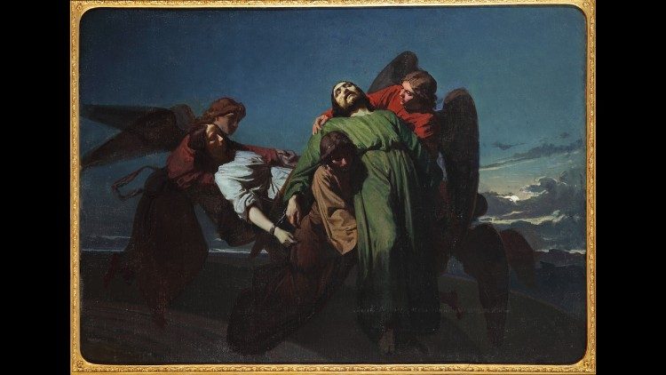 Domenico Morelli, I martiri cristiani portati dagli angeli (1855), olio su tela,  104x146 cm Napoli, Museo e Real Bosco di Capodimonte.