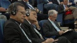 Monsignor Lucio Ruiz and Paolo Ruffini, Secretary and Prefect of the Dicastery for Communication and Bishop Paul Tighe, Secretary of the Dicastery for Education and Culture at the Conference