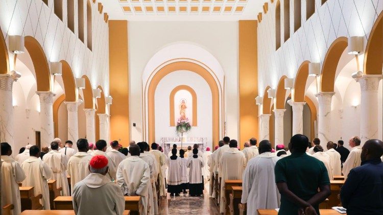 The Bishops pray in the chapel of the General House