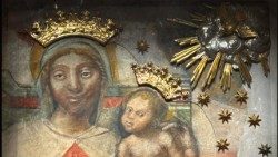 Immagine della Madonna dell’Arco, affresco databile entro la prima metà del XV secolo,  Santuario di Sant’Anastasia.