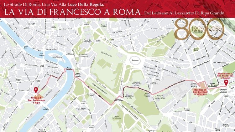 Mapa que orienta o devoto pelo caminho de S&atilde;o Francisco em Roma