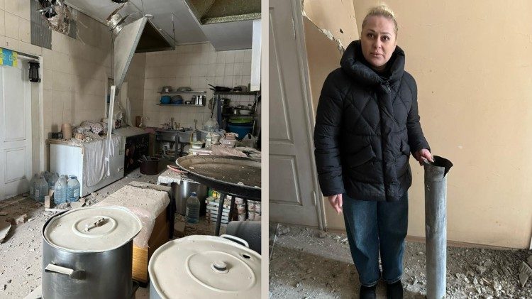 A cozinha atingida por um foguete em 6 de fevereiro passado