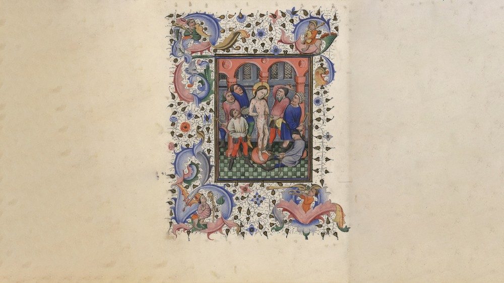 La flagelación, Libro de Horas, Biblioteca Apostólica Vaticana, oct. 2919, Flandes, siglo XV (187 x 134 mm) - detalle 