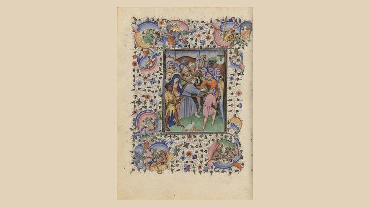 Subida al Calvario, Libro de horas, Biblioteca Apost&oacute;lica Vaticana, Ott. lat. 2919, Flandes, siglo XV (187 x 134 mm; ff. 299), f. 22v &copy; Biblioteca Apost&oacute;lica Vaticana