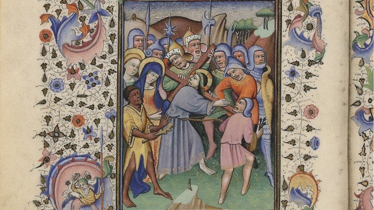 Aufstieg auf den Kalvarienberg, Stundenbuch Vatikanische Apostolische Bibliothek, Ott. lat. 2919, Flandern, 15. Jahrhundert (187x134 mm; ss. 299), s. 22v &copy; Biblioteca Apostolica Vaticana