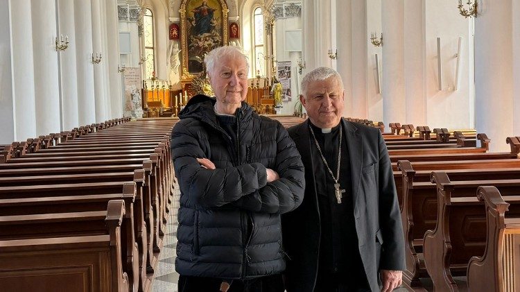 Cardinal Radcliffe at the Odessa Cathedral with Bishop Shyrokoradyuk