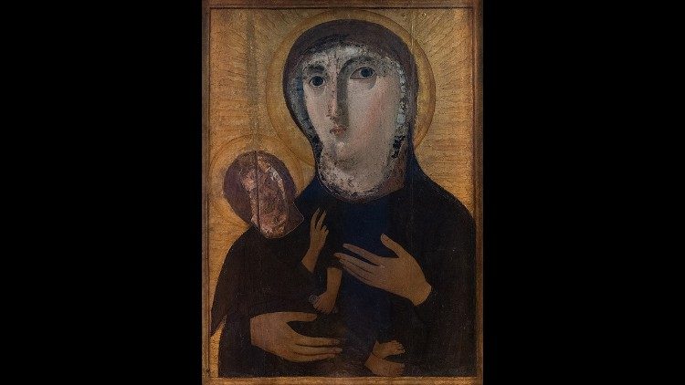  Madonna Glicofilusa (della tenerezza),  primi decenni del V secolo, basilica di Santa Francesca Romana nel Foro romano. in origine a Santa Maria Antiqua nel Foro romano